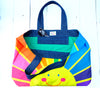Happy face oversized beach bag holdall in rainbow sunrise print.