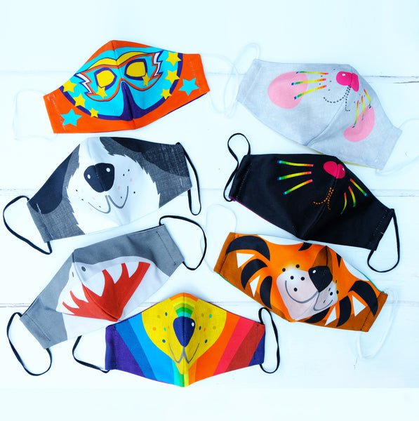 Kids cotton character face mask shark bunny lion tiger dog children's face covering