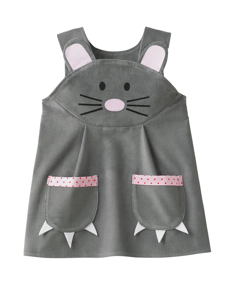 Baby girls mouse dress in grey corduroy, 1year to 8 years