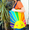Happy face oversized beach bag holdall in rainbow sunrise print.